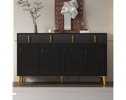 Gutent Kast, Dressoir met Gouden handgrepen en poten, 4 Deuren en 4 Laden, Zwart