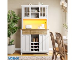 Gutent Keukenkasten - Hoge kasten - Verstelbare planken - LED-verlichting - Houten laden