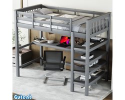 Gutent Kinderhoogslaper（Geen stoelen） - 90 x 200 cm - met opbergvak en bureau onder het bed - zonder matras - Grijs