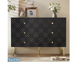 Gutent Ladekast - 6 laden - 120x40x80 cm - Elegant Zwart met Gouden kleuren