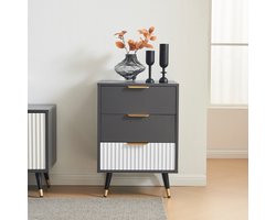 Gutent Ladekast, Gebroken Wit Dressoir, 45x40x65 cm, met 3 laden en Gouden Decoraties, veelzijdig en veilig, kan worden gebruikt als dressoir, Dressoir, banktafel of nachtkastje
