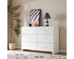 Gutent Ladekast, Wit, met 6 laden, Spaanplaatmateriaal, Witte deuren voor woon- en slaapkamer, afmetingen: H82/B120/D40 cm