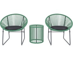 Gutent Loungesets - Balkonset - 3 Delig - 2 Personen - 2 Stoelen - 1 Salontafel - Polyratan - Incl Kussens - Weerbestendig - Groen
