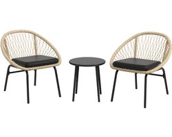 Gutent Loungesets - Balkonset - 3 Delig - 2 Stoelen - 1 Salontafel - Ratten - Incl Kussens - Polyester - Weerbestendig - Geel