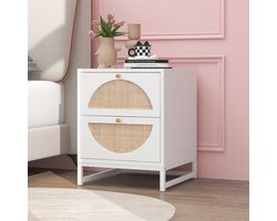 Gutent Nachtkastje, Wit, met twee Laden, Halfrond Symmetrisch ontwerp, verwisselbare laden, vrije patrooncombinaties