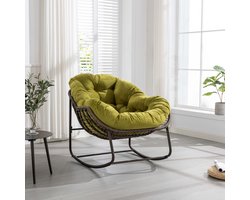 Gutent Outdoor rotan schommelstoel met bekleding, lounge stoel voor veranda, Woonkamer, Patio, tuin, Olijfgroen