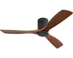Gutent - Plafondventilator met laag profiel - 132cm - Zonder verlichting - DC motor - 3 houten bladen - Stil - Zomer en winter - Met afstandsbediening
