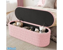 Gutent Poef - Bankkruk - met opbergruimte - 120 x 40 cm - Teddy Fluweel - Roze