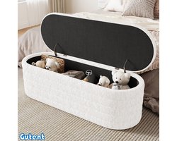 Gutent Poef - Bankkruk - met opbergruimte - 120 x 40 cm - Teddy Fluweel - Wit