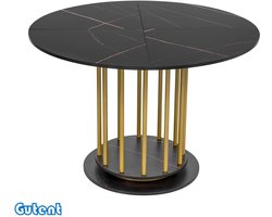 Gutent Ronde Eettafel-Marmeren Afwerking-Metalen Frame-Ruimtebesparend-Seats 2-4-Zwart + Goud