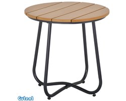 Gutent Ronde Tuintafel-Verstelbare Poten-Decoratieve Tuin-Steel Basis-Bruin-Ø49 x 48H cm-Bruin en Zwart