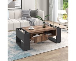Gutent Salontafel, Antracietgrijs, Houtnerf, met één Greeploze lade, één opbergvak en opbergvak achteraan, dubbelzijdige opbergruimte