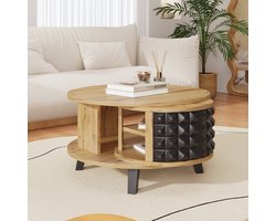 Gutent Salontafel, Natuurlijke kleur, Rond, met Opbergruimte, Draaibare tafel, Bijzettafel met verborgen binnenplank