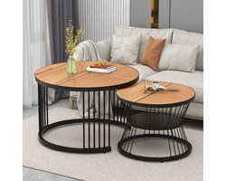 Gutent Salontafel (Rond, Set van 2), Bruin, Rotan Ontwerp, Bijzettafel Balkon Slaapkamer, Bijzettafel Woonkamer, Salontafel, Bijzettafel Balkon Slaapkamer