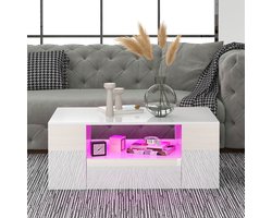 Gutent Salontafel, Wit, 2 Laden en 2 Legplanken, Moderne Salontafel, Hoogglans woonkamermeubel , bank salontafel bijzettafel (95 x 53 x 37 cm)