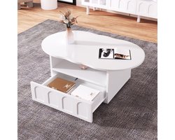 Gutent Salontafel, Wit, Wolkvormige Salontafel met laden en opbergvak met opbergruimte, eenvoudig en stijlvol