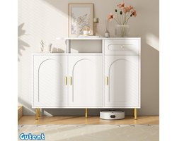 Gutent Schoenenkast - met metalen handvat - 1 lade en 3 deuren - metalen poten - Wit - Afmetingen: B120 × H92 × D35 cm
