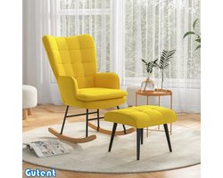Gutent Schommelstoel-met-poef-Beuken-gewatteerd-64 cm x 89 cm x 90 cm-Geel