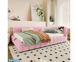 Gutent Slaapbank - 140*200 cm - met lattenbodem (Zonder matras) - met LED-lichtlijst - met hydraulisch hefmechanisme - USB-interface - Type-C - wollig - Roze