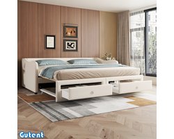 Gutent Slaapbank - 90x200 cm- Uitschuifbed met twee laden- Geen matras- Linnen- Beige