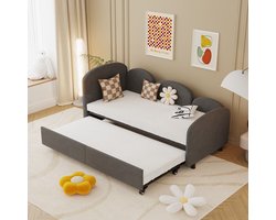 Gutent Slaapbank, Grijs (Zonder matras), 90*200cm ,Eenpersoonsbed met Opbergladen, Fluwelen daybed, Voor woonkamer, kinderkamer, slaapkamer, moderne stijl