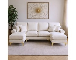 Gutent Sofa - Chenille stof - U-vormige bank met dubbele chaise longue - Beige