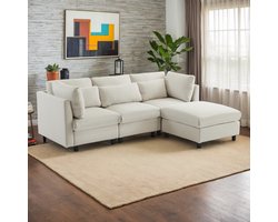 Gutent Sofa Gestoffeerde meubels-Triple bank-met-poef-L-vormige hoekbank-Beige