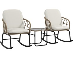 Gutent Stoel Loungesets - Schommelstoel Set - 3 Delig - 2 Schommelstoelen - 1 Salontafel - Ratten - Incl Kussens - Geel