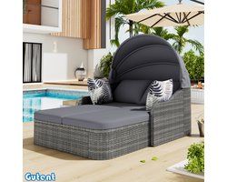 Gutent Tuin chaise lounge-Verstelbare luifel-PE rotan-Dubbele chaise lounge met 4 kussens-Grijs