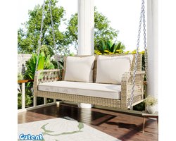 Gutent Tuin hangstoel - Beige rotan - Beige zitkussen - 2 zittingen - Met zit- en rugkussens - Afneembaar en wasbaar