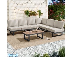 Gutent Tuinmeubelset - Hoekbank - met salontafel - Om te bouwen tot chaise longue bed - Gegalvaniseerd staal - Grijs