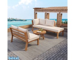 Gutent Tuinmeubelset - Hoekbank + Salontafel - Acacia Houten Frame - Acacia Houten Tafelblad - Dik Massief Houten Frame - Beige