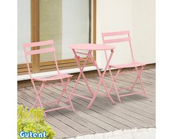 Gutent Tuinset voor twee personen-Kleine eettafel met 2 stoelen-voor-patiotuin-vouwbaar-Roze