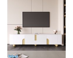 Gutent TV-kast-180cm-4 Deuren-Elegant Ontwerp-Marmer Buitenkant-Sferische Houten Poten-Wit