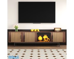 Gutent TV-kast - Met gebeeldhouwde textuur - Met LED-strip verlichting - Deur van gehard glas - Bruin