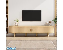 Gutent TV-kast - met opbergruimte - Rond tafelblad - MDF - Houtnerf - 2 laden - Afmetingen 175 x 40 x 42 cm - Houtkleur