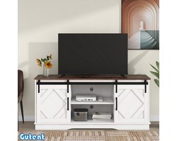 Gutent TV-meubel-2 Schuifdeuren-Verstelbare Planken-Rustiek-Wit