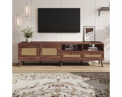 Gutent TV-meubel - 200 x 37 x 49,5 cm - 2 rieten deuren - 2 lades - Bruin