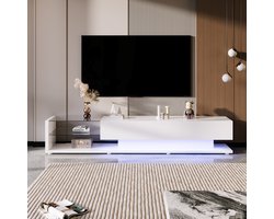 Gutent TV-meubel, Hoogglans, Glazen wand, Variabele LED-verlichting, Wit