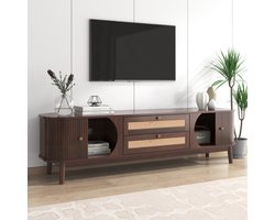 Gutent-Tv-meubel met deuren en lades-tv-standaard met rotan zijkanten-bruin