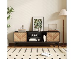 Gutent Tv-meubel met multifunctionele opbergruimte in contrasterend Zwart en houtdesign