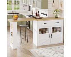 Gutent Uitschuifbare bartafel - met opbergruimte (138-204 x 39 x 104 cm) - 360° draaibaar - met legplank - Wit