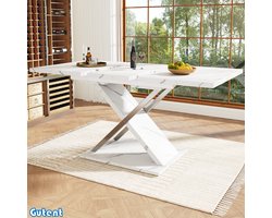 Gutent Uitschuifbare eettafel (118-157 x 75 cm) - Eettafel met gekruiste poten - Wit