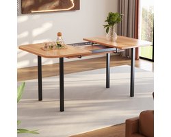 Gutent Uitschuifbare Eettafel, Houtkleur, 120 cm, Uitschuifbaar tot 160 cm, Moderne minimalistische stijl, sterke legering, geschikt voor 4-6 personen