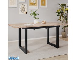 Gutent Uitschuifbare eettafel-L140/180*B80*H75-Industriële stijl-Rechthoekig-Iron eettafel-MDF-Eiken+Zwart