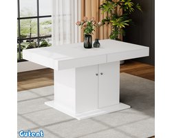 Gutent Uitschuifbare eettafel-L140/180*B80*H76cm-Opbergruimte-Multifunctionele Eettafel-Wit