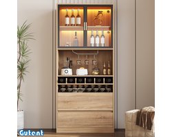 Gutent Wijnkoeler - Vitrinekast - Met glazen deur - Met verlichting - 180 CM hoog - Houten kleur