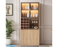 Gutent Wijnkoeler - Vitrinekast - Met glazen deur - Met verlichting - 180 CM hoog - Houten kleur