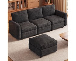 Guyii bank – Modulaire Hoekbank met Opbergruimte – Donkergrijs Fluweel – Comfortabele 4-Zits bank met Voetensteun – Totale breedte bank 229 cm sofa