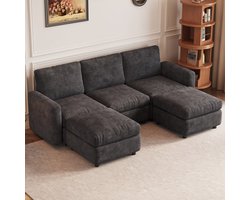 Guyii bank – Modulaire Hoekbank met Opbergruimte – Donkergrijs Fluweel – Comfortabele 5-Zits bank met Voetensteun – Totale breedte bank 229 cm sofa